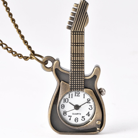 8892 Guitar Pocket Watch Jewelry Small Size Cute Guitar Shape Pocket Watch With Chain Birthday Gift For Children ► Photo 1/4