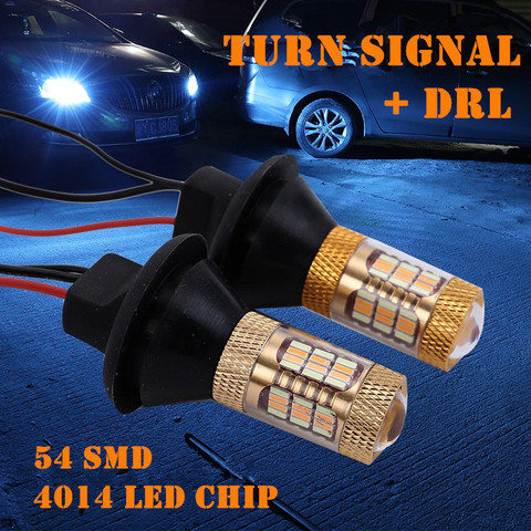 2pcs 1156 p21w py21w 54smd LED T20 W21W 7440 Light 4014 LED Chip Daytime Running Light+Turn Signal Dual Mode DRL CANBUS LED ► Photo 1/6