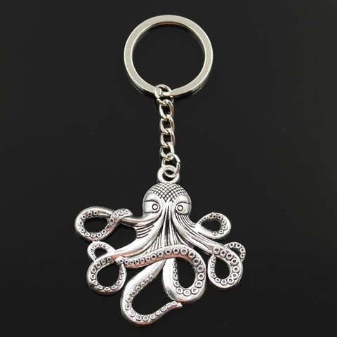 Fashion Octopus 59x57mm Pendant 30mm Key Ring Metal Chain Bronze Silver Color Men Car Gift Souvenirs Keychain Dropshipping ► Photo 1/5