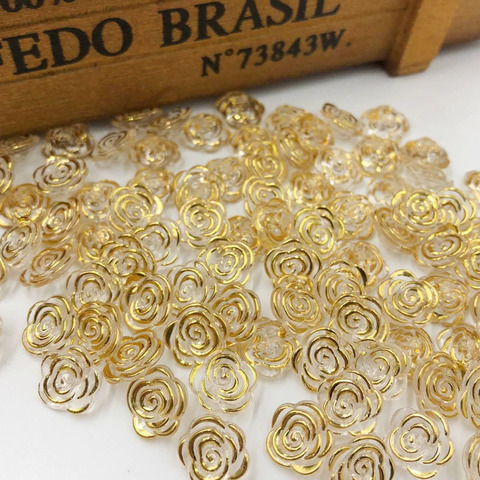 50/100pcs Gold transparent rose flower acrylic buttons for decoration handmade craft sewing accessories PT134 ► Photo 1/2