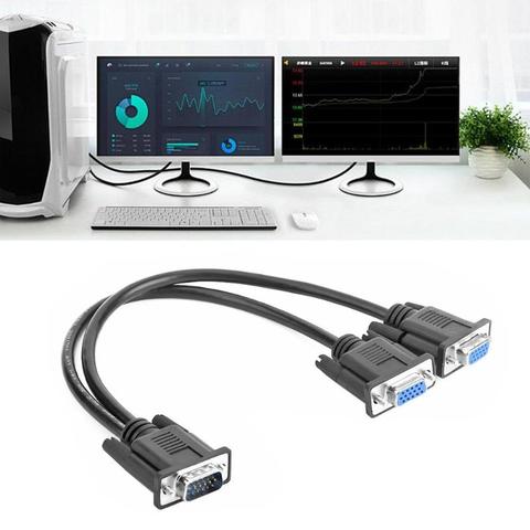 VGA Splitter Cable 1 Computer to Dual 2 Monitor Adapter Y Splitter Male to Female VGA Wire Cord for PC Laptop ► Photo 1/6