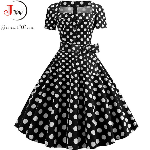 Plus Size Women Vintage Dress Summer 50s 60s Retro Pin Up Swing Rockabilly Vestidos Elegant Black Polka Dot Office Party Dress ► Photo 1/6