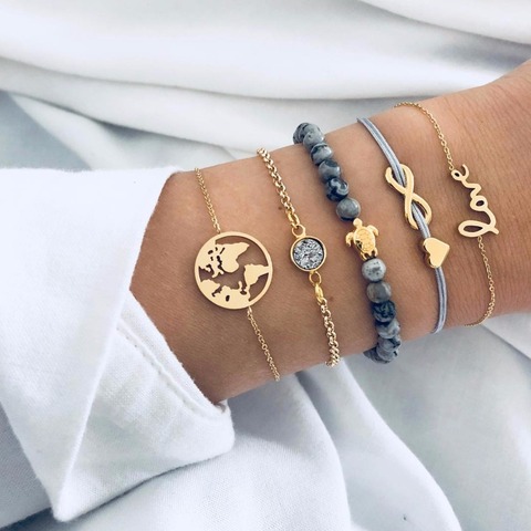 DIEZI Bohemian  Turtle Charm Bracelets Bangles For Women Fashion Gold Color Strand Bracelets Sets Jewelry Party Gifts ► Photo 1/6