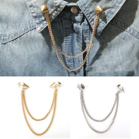 1 pc 2022 New, Stud Shirts Collar Neck Tip Brooch Pin Chain Tassels  Punk Gothic Jewelry ► Photo 1/6
