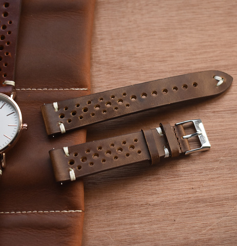 Hand Made Retro Leather Watch Band Hand-Stitched Perforated Suede Calfskin Watch Strap Bracelet 18mm 20mm 22mm ► Photo 1/6