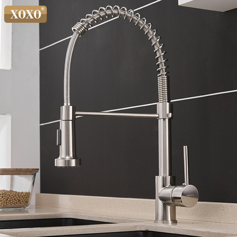 XOXO Kitchen Faucet Pull Out Cold and Hot Brushed Nickel Torneira  Rotate Swivel 2-Function Water Outlet Mixer Tap 1343A-S ► Photo 1/6
