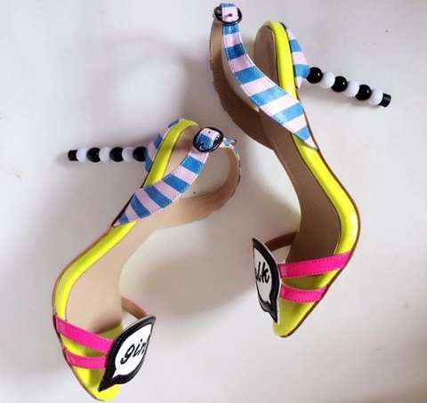 Cute Girls High Heels Sandals Women Shoes Yellow Sky Blue White Mixed Colors Gladiator Sandals Women Cut-out Pearl Heels Shoes ► Photo 1/6