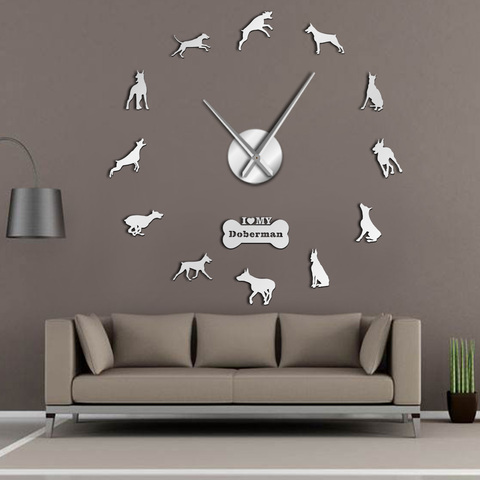 Doberman Pomeranian Rottweiler Poodle Pitbull Siberian Husky Jack Russel Popuar Dog Breeds DIY Giant Wall Clock Puppy Home Decor ► Photo 1/6