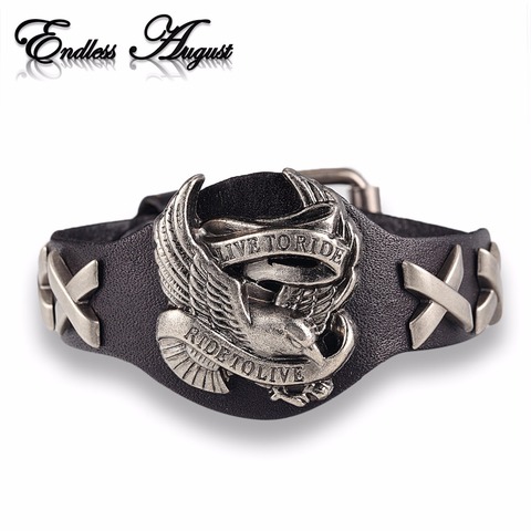 Endless August Hot sale ride to live bracelets Wolf Skull Retro bracelet  men Genuine Leather Bracelet Men Woman bracelets ► Photo 1/3