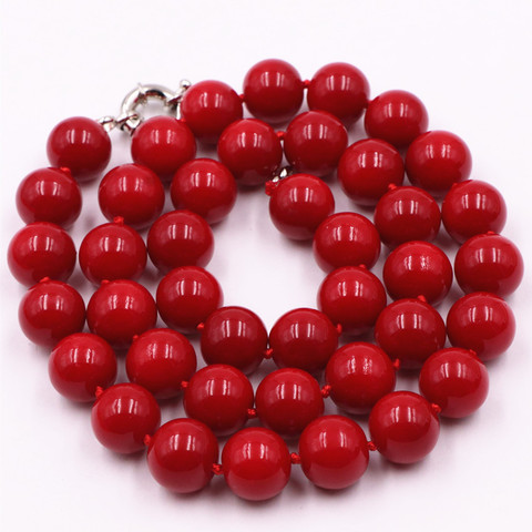 Fashion Statement Women Artificial Coral Red Stone 10mm Beads Necklace Chain Choker Clavicle Jewelry 18inch Y30 ► Photo 1/6