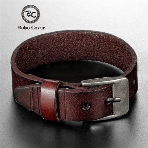 BoBo Cover New Vintag High Quality Aolly Geunine Leather Charm bracelet men Punk Adjustable Buckle bracelets bangles male femme ► Photo 1/6