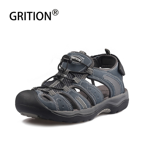 GRITION Men Sandals Nubuck Leather Outdoor Casual Sport Hiking Beach Shoes Toecap Comfort 2022 Summer Crocks Non Slip Size 46 ► Photo 1/1