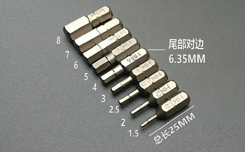 New 9Pcs L25mm Magnetic Hex Screwdriver Bits 1.5-8MM Metric system S2 Steel 1/4