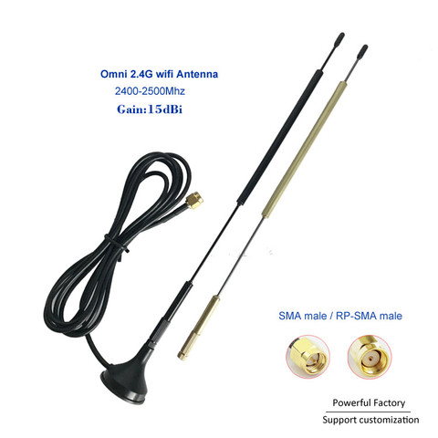 High gain 15dBi external omnidirectional 2.4G wifi antenna 1.5m feeder SMA RP-SMA  1PCS ► Photo 1/6