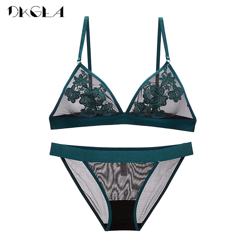 Women Sexy Lingerie Transparent Bra Floral Embroidery Lace