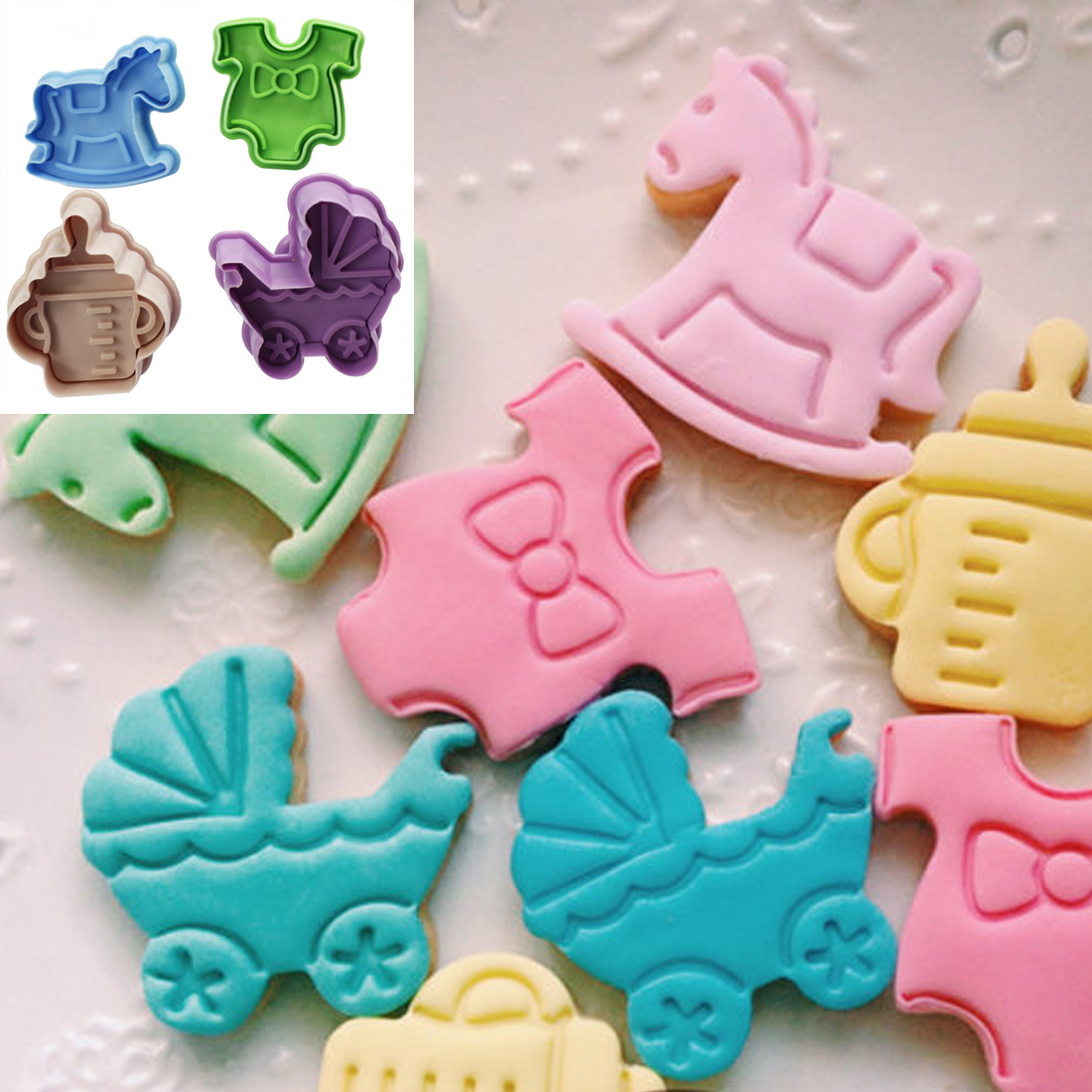 Mould Cake Biscuit Mold Baking Fondant 4pcs Cookies Plunger Cutter Cute Baby