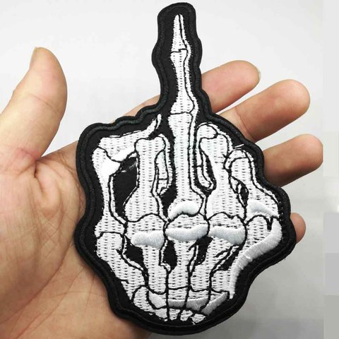Skull Middle Finger Iron On Embroidered Clothes Patches For
