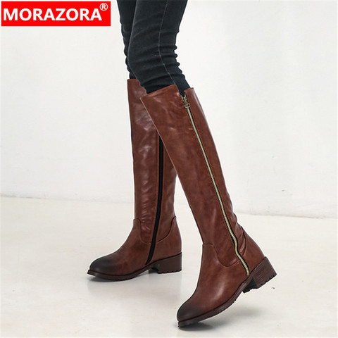 MORAZORA 2022 big size 34-48 knee high boots women zipper round toe square heels platform shoes autumn winter boots female ► Photo 1/6