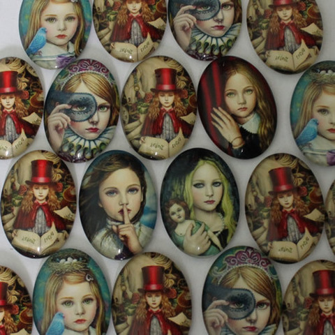 18x25mm Mixed Style Fashion Girl Oval Glass Cabochon Dome Jewelry Finding Cameo Pendant Settings 20pcs/lot (K02135) ► Photo 1/1