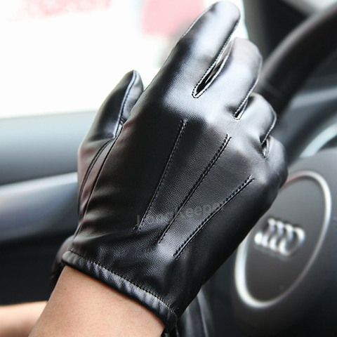 Driving Hot Men's Luxurious PU Leather Winter Autumn Driving Keep Warm Gloves Cashmere Tactical gloves Black Outdoor Sports ► Photo 1/6