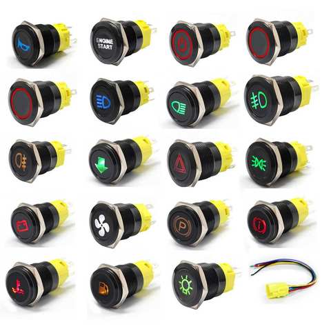 12V 19mm LED Indicator Light Lamp Dash Panel Warning Light Metal Push Button Switch Momentary Latching on off for car yacht ship ► Photo 1/6