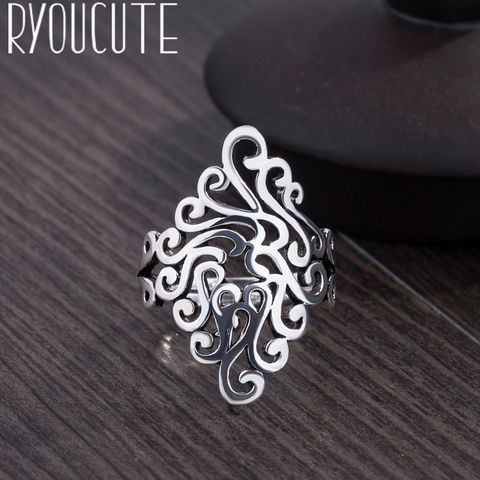 2022 Bijoux Silver Color Large Flower Rings for Women Gift Ladies Adjustable Size Antique Ring Joyas De Plata Anillos ► Photo 1/4