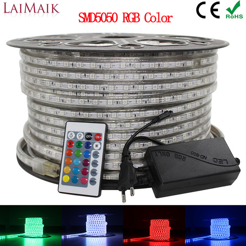 LAIMAIK RGB LED Strip Light 5050 Waterproof IP67 AC 220V rgb lights 60leds/m 5050SMD With wireless Controller plug led lighting ► Photo 1/6