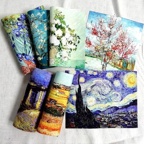 Canvas Cloth Starry Sky Senna River 20x25cm 7pcs Sew Patch Van Gogh Oil Painting Fabric For Sewing Decoration Positioning Cotton ► Photo 1/6