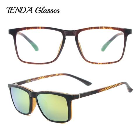 Men Square Polarized Clip On Sunglasses Fashion Lightweight Flexible TR90 Vintage Glasses Frames For Degree Lenses ► Photo 1/6