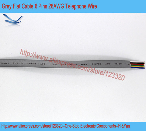 1meters/lot 6Pin Grey Flat Electrical Wire Cable  6 cores Telephone Wires With 6P 28AWG Electrical Wire ► Photo 1/1