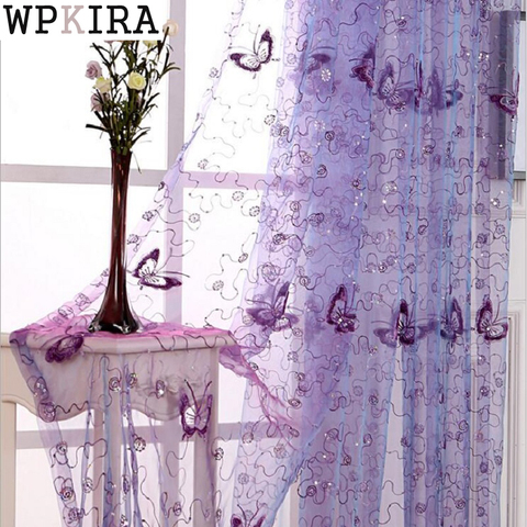 Romantic Modern Embroidered Sequins Butterfly Rustic Sheer Voile Curtains for Living Room Bedroom Kitchen Purple Curtains 344&30 ► Photo 1/6