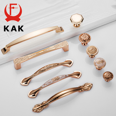 KAK Champagne Gold Door Handles Zinc Alloy Cabinet Handle Drawer Knobs European Wardrobe Pulls Kitchen Handle Furniture Hardware ► Photo 1/6