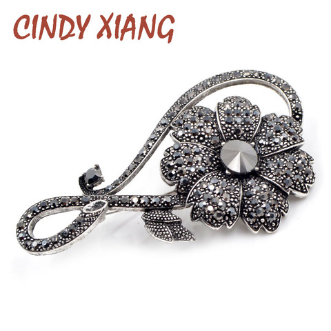 CINDY XIANG Rhinestone Black Flower Brooches for Women Vintage Elegant Large Brooch Pin Winter Coat Sweater Broches High Quality ► Photo 1/5