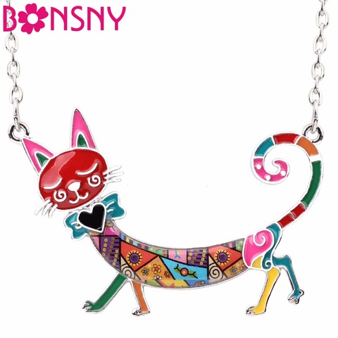 Bonsny Statement Maxi Enamel Kitten Cat Choker Necklace Alloy Pendant Chain Collar Animal Pets  Accessories Jewelry For Women ► Photo 1/6