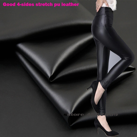 Good Black PU Leather Faux Leather Fabric 4-Side Elastic Bright Synthetic Leather Fabric Sewing Patchwork Diy Pants 69*50cm 1pcs ► Photo 1/6