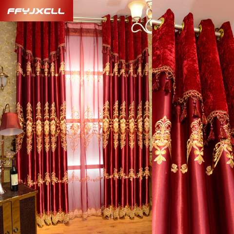 Red Festive Europe Embroidered tulle Window For living Room Bedroom Blackout Curtains Treatment Drapes Home Decor ► Photo 1/6