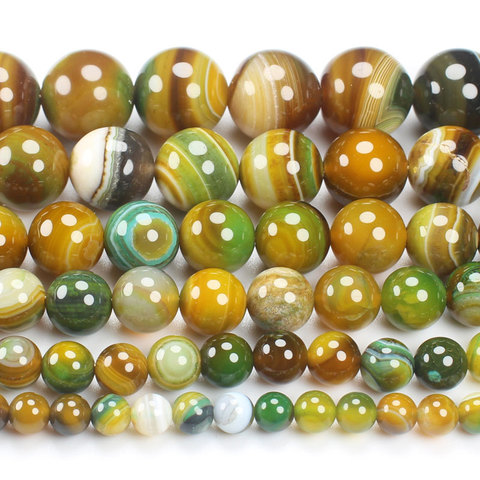 Natural Yellow Green Stripe Agates  4-16mm Round Beads 15inch ,Wholesale For DIY Jewellery Free Shipping ! ► Photo 1/2