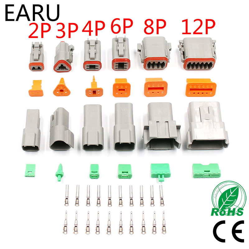 1set 2Pin Waterproof Electrical Wire Connector plug Kit 22-16AWG DT06-2S DT04-2P 