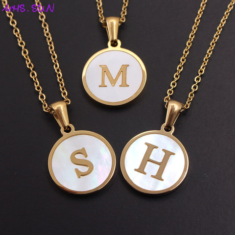 MHS.SUN Newest Gold Color 26 Letter Necklaces Alphabet Shell Pendant Necklace Fashion Chain Necklace For Women Men Jewelry 1PC ► Photo 1/6