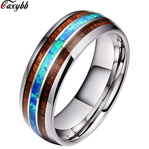 Wood Inlay Titanium Steel Rings For Men 8 mm Abalone Shell Tungsten Carbide Ring OBSEDE Fashion Male Jewelry Accessory ► Photo 1/4
