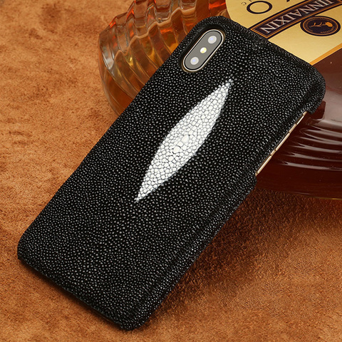 Luxury Genuine Stingray Leather Phone Case for Apple iPhone X XS 12 Mini 12 11 Pro Max XR XS MAX 6 6S 7 8 Plus 5s SE 2022 Cover ► Photo 1/6