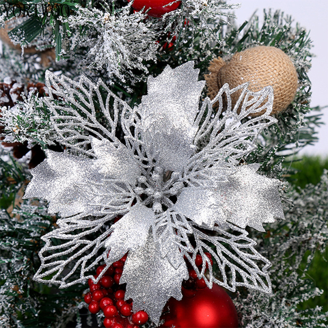 YORIWOO 6pcs Artificial Christmas Flowers Glitter Fake Flowers Merry Christmas Tree Decorations For Home 2022 Gift Xmas Ornament ► Photo 1/6
