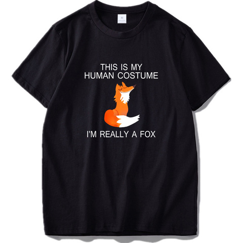 Fox T shirt EU Size This Is My Human I'm Really A Fox Funny Cute Animal Black 100% Cotton Tshirt ► Photo 1/6