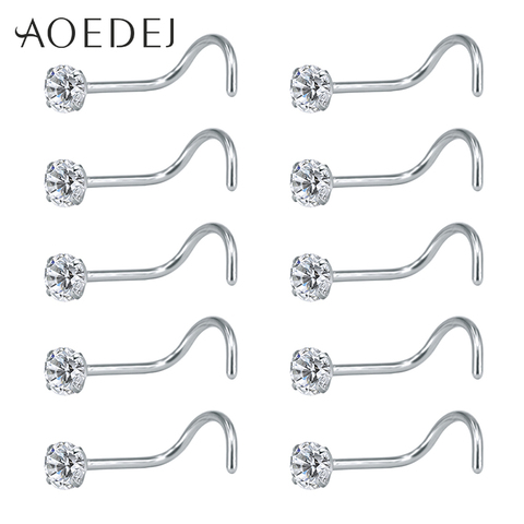 AOEDEJ 10 Pcs 1 Lot 20g Nose Rings & Studs Round Crystal Nose Rings Piercing Body Jewelry L-shape Nose Stud Cubic Zircon Nostril ► Photo 1/6