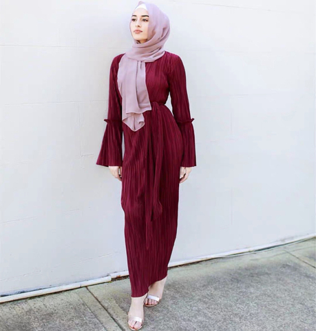 Elegant Full Dresses Muslim Costumes Traditional Wrinkled Pencil Skirt Turkish Arabic Eid Mubarak Abaya Gown Women Free Shipping ► Photo 1/6