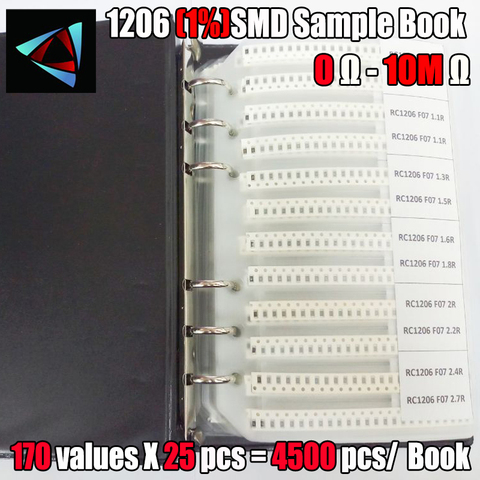 1206 SMD Resistor Sample Book 1% Tolerance 170valuesx25pcs=4250pcs Resistor Kit 0R~10M 0R-10M ► Photo 1/1