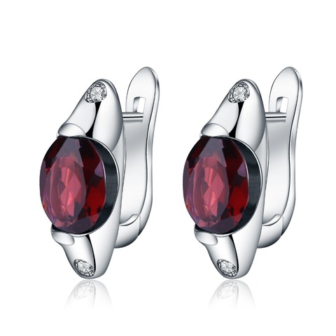 Gem's Ballet Natural Red Garnet Gemstone Clip Earrings Fine Jewelry 925 Sterling Silver Solid Oval Earrings For Women Wedding ► Photo 1/5