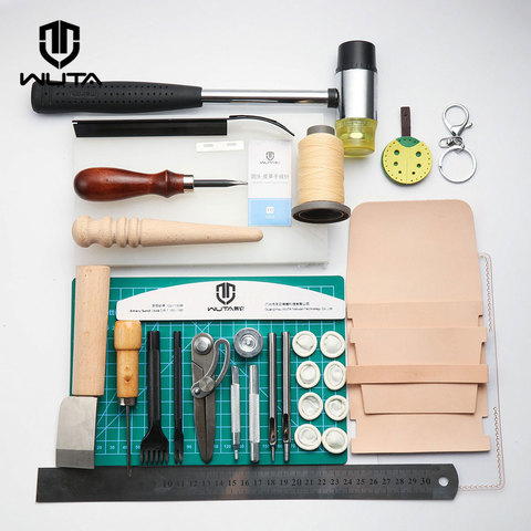 WUTA Durable Basic Leather Craft Tool Set Leather Work Sewing Set DIY Hand Sewing Stitching Punching Cutting Tool Kit ► Photo 1/6