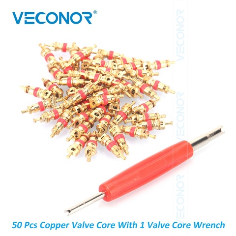 50Pcs Copper Material Tyre Valve Core With 1 Core Driving Wrench Tire Tyre Core Replacement Parts For Tyre Repairing ► Photo 1/4