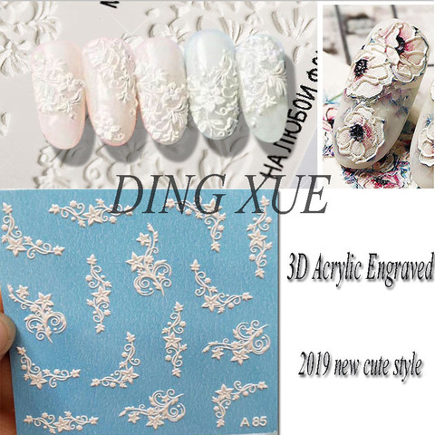 1pc 3D Acrylic Engraved flower Nail Sticker Embossed lace Flower cute cat Water Decals Empaistic Nail Water Slide Decals Z0103 ► Photo 1/6